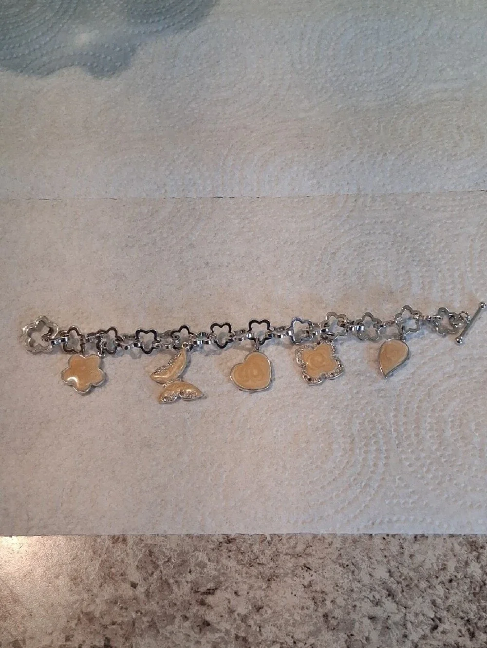 Silver-Tone Charm Bracelet with Beige Enamel Accents